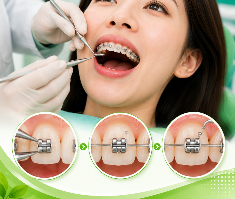 giai đoạn gắn mắc cài và dây cung - niềng răng có đau không